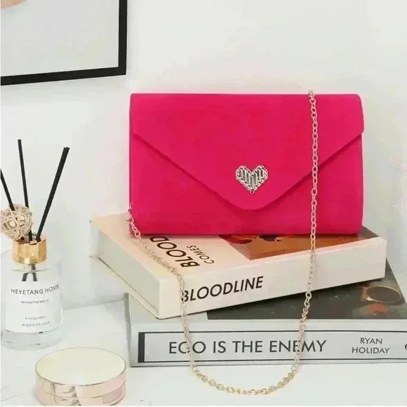 Women Faux Suede Evening Clutch Bags Formal Party Wedding Purses Barbie NWT - Picture 6 of 16